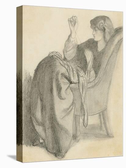 Lachesis: Study of Jane Morris Seated in a Chair Sewing, 1860s-Dante Gabriel Charles Rossetti-Stretched Canvas
