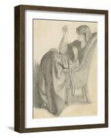 Lachesis: Study of Jane Morris Seated in a Chair Sewing, 1860s-Dante Gabriel Charles Rossetti-Framed Giclee Print