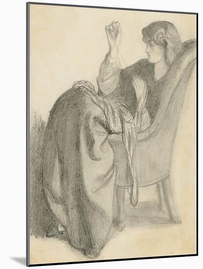 Lachesis: Study of Jane Morris Seated in a Chair Sewing, 1860s-Dante Gabriel Charles Rossetti-Mounted Giclee Print