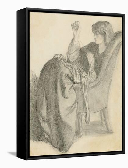 Lachesis: Study of Jane Morris Seated in a Chair Sewing, 1860s-Dante Gabriel Charles Rossetti-Framed Stretched Canvas