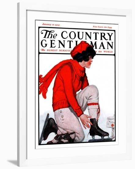 "Lacing Her Skates," Country Gentleman Cover, January 10, 1925-Remington Schuyler-Framed Giclee Print