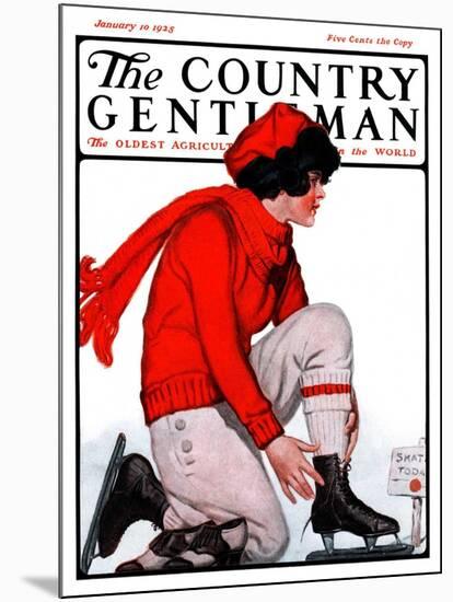 "Lacing Her Skates," Country Gentleman Cover, January 10, 1925-Remington Schuyler-Mounted Giclee Print