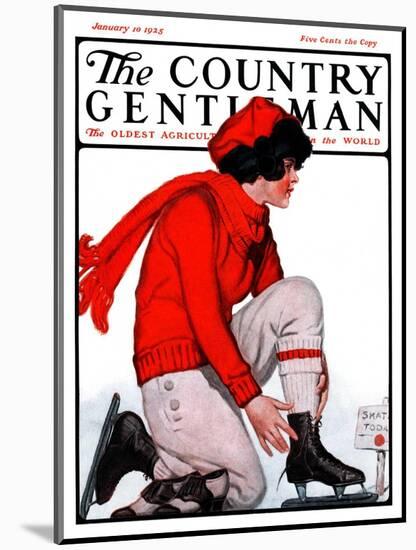 "Lacing Her Skates," Country Gentleman Cover, January 10, 1925-Remington Schuyler-Mounted Giclee Print