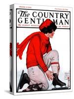 "Lacing Her Skates," Country Gentleman Cover, January 10, 1925-Remington Schuyler-Stretched Canvas