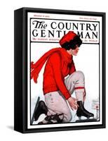 "Lacing Her Skates," Country Gentleman Cover, January 10, 1925-Remington Schuyler-Framed Stretched Canvas