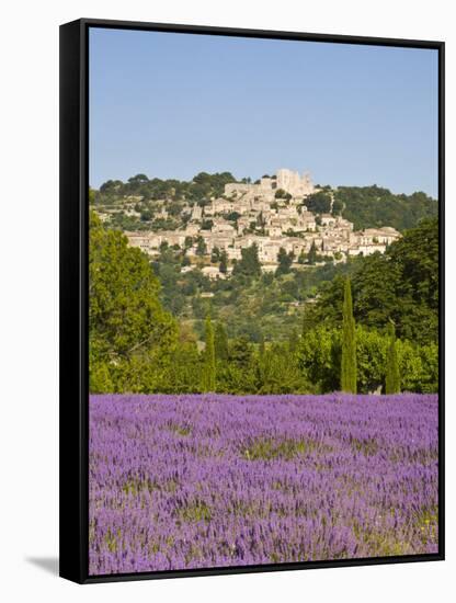 Lacoste and Lavender Fields, Luberon, Vaucluse Provence, France-Doug Pearson-Framed Stretched Canvas