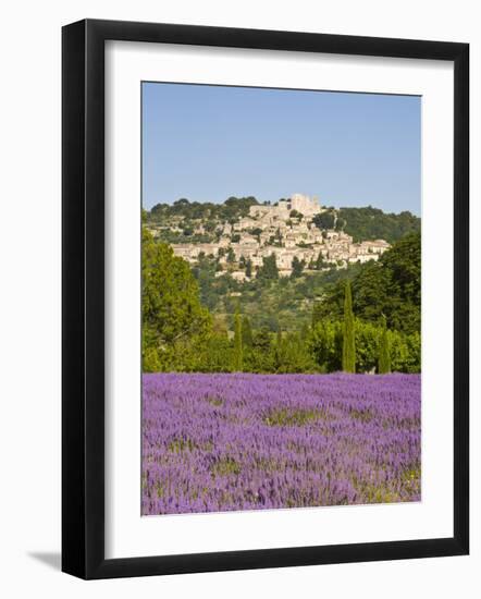 Lacoste and Lavender Fields, Luberon, Vaucluse Provence, France-Doug Pearson-Framed Photographic Print