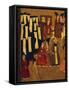 Lacquered Cardboard Book Cover Depicting Travelers Arriving at Caravanserai-null-Framed Stretched Canvas