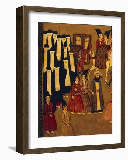 Lacquered Cardboard Book Cover Depicting Travelers Arriving at Caravanserai-null-Framed Giclee Print