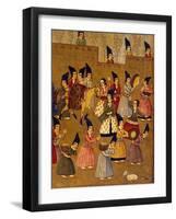 Lacquered Cardboard Book Cover Depicting Travelers Arriving at Caravanserai-null-Framed Giclee Print