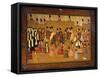 Lacquered Cardboard Book Cover Depicting Travelers Arriving at Caravanserai-null-Framed Stretched Canvas