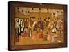 Lacquered Cardboard Book Cover Depicting Travelers Arriving at Caravanserai-null-Stretched Canvas