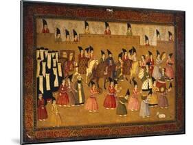 Lacquered Cardboard Book Cover Depicting Travelers Arriving at Caravanserai-null-Mounted Giclee Print