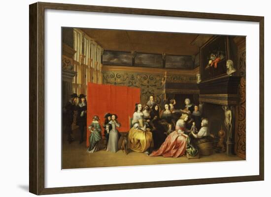 Ladies Celebrating the Birth of a Child in an Elegant Boudoir-Hieronymus Janssens-Framed Giclee Print