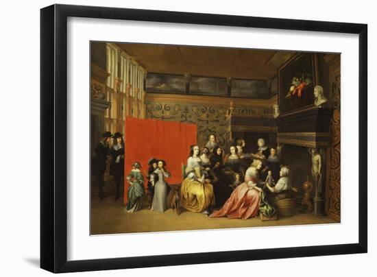 Ladies Celebrating the Birth of a Child in an Elegant Boudoir-Hieronymus Janssens-Framed Giclee Print