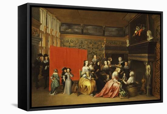 Ladies Celebrating the Birth of a Child in an Elegant Boudoir-Hieronymus Janssens-Framed Stretched Canvas