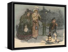 Ladies Escorted in Dark by Boy with Lantern-CE Brock-Framed Stretched Canvas