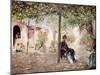 Ladies in a Sun-Dappled Courtyard-Jose Gallegos Arnosa-Mounted Giclee Print