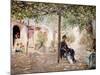 Ladies in a Sun-Dappled Courtyard-Jose Gallegos Arnosa-Mounted Giclee Print