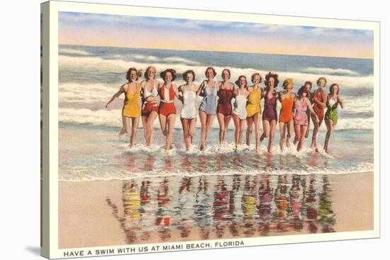 Ladies in Surf, Miami Beach, Florida-null-Stretched Canvas