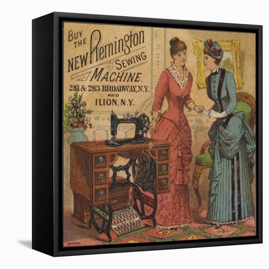 Ladies Looking at Sewing Machine-null-Framed Stretched Canvas