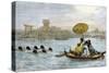 Ladies on a Japanese Ferry Boat of the Old Regime, Pulled by Female Swimmers-null-Stretched Canvas
