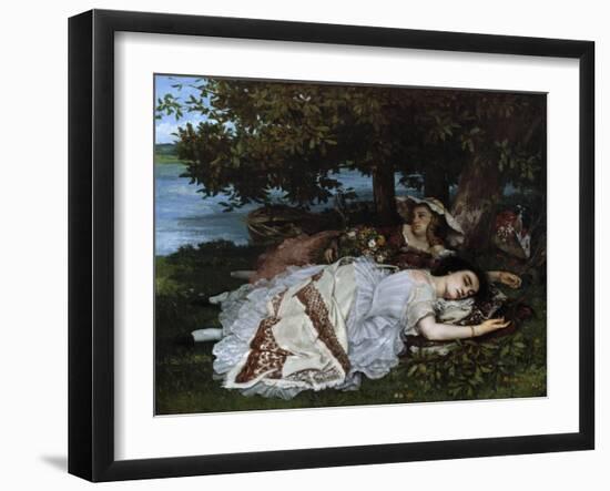 Ladies on a River Bank-Gustave Courbet-Framed Giclee Print