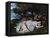 Ladies on a River Bank-Gustave Courbet-Framed Stretched Canvas