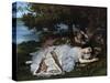 Ladies on a River Bank-Gustave Courbet-Stretched Canvas