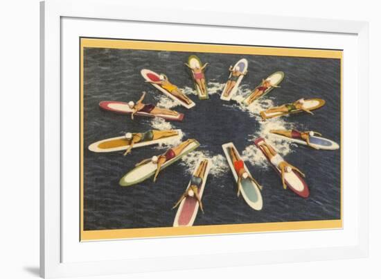 Ladies on Surfboards, Radial Pattern-null-Framed Art Print