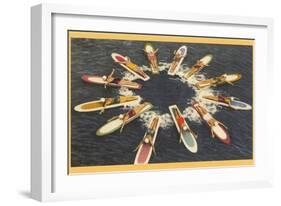 Ladies on Surfboards, Radial Pattern-null-Framed Art Print