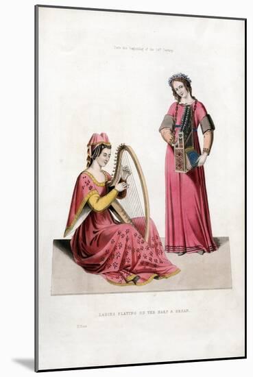 Ladies Playing on the Harp and Organ, Early 14th Century-Henry Shaw-Mounted Giclee Print
