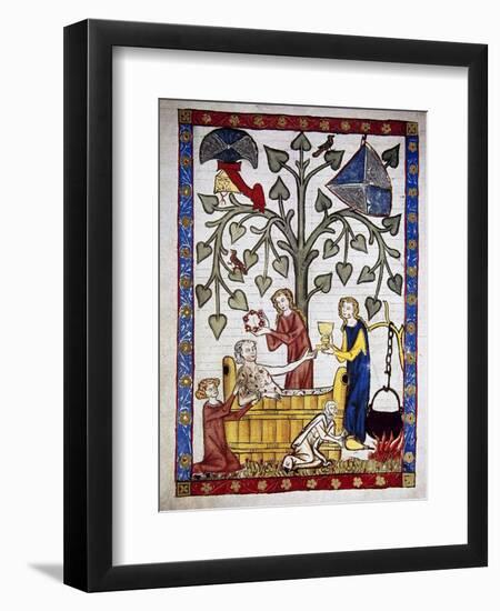 Ladies Preparing the Bath of Poet Jakob Von Warte. Codex Manesse (Ca.1300)-null-Framed Premium Giclee Print