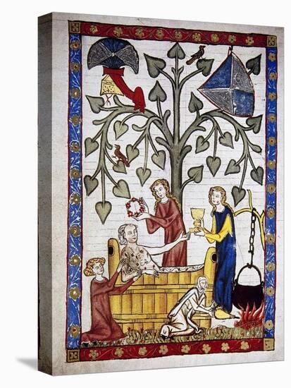 Ladies Preparing the Bath of Poet Jakob Von Warte. Codex Manesse (Ca.1300)-null-Stretched Canvas