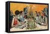 Ladies Read at Table-Charles Gibson-Framed Stretched Canvas