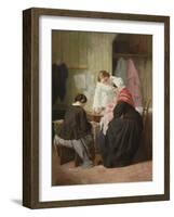 Ladies Sewing (Oil on Panel)-Jules Trayer-Framed Giclee Print