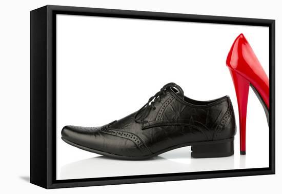 Ladies Shoes and Men's Shoes, Symbolic Photo for Partnership and Equality-ginasanders-Framed Stretched Canvas