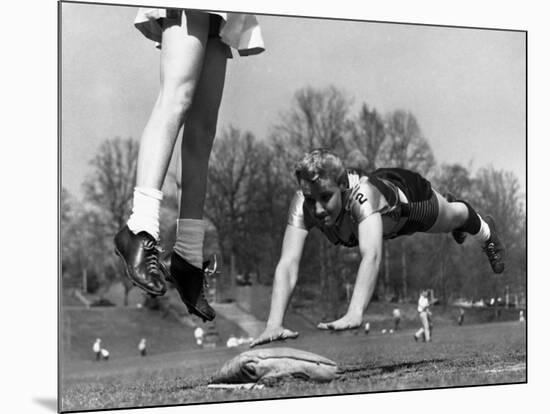 Ladies Softball Player Diving for Third Base, Atlanta, Georgia, 1955-null-Mounted Photo