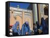 Ladies Wearing Blue Burqas Outside the Friday Mosque (Masjet-E Jam), Herat, Afghanistan-Jane Sweeney-Framed Stretched Canvas