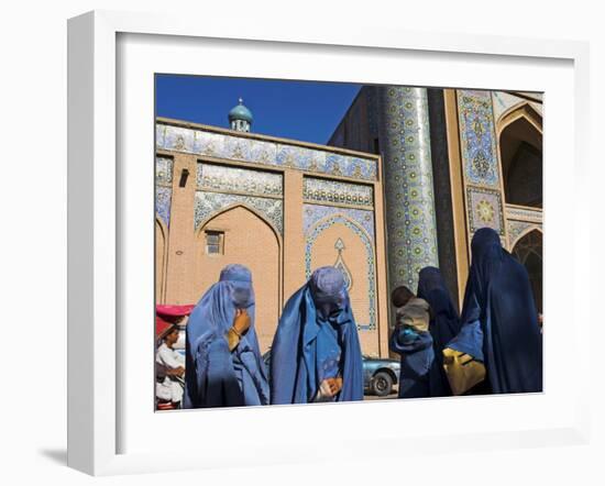 Ladies Wearing Blue Burqas Outside the Friday Mosque (Masjet-E Jam), Herat, Afghanistan-Jane Sweeney-Framed Photographic Print