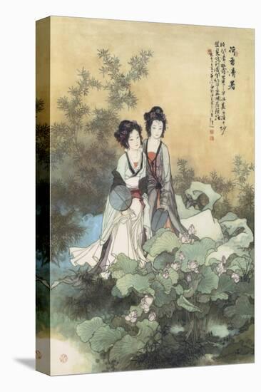 Ladies with Lotus Flowers-null-Stretched Canvas