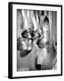 Ladles and Slotted Spoons Hanging up in a Kitchen-Huw Jones-Framed Photographic Print