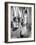 Ladles and Slotted Spoons Hanging up in a Kitchen-Huw Jones-Framed Photographic Print