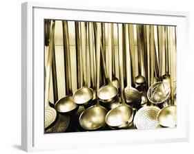 Ladles and Strainer Spoons in a Large Kitchen-null-Framed Photographic Print