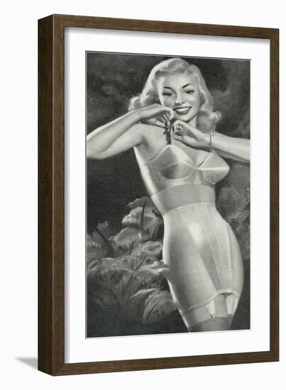 Lady Adjusting Brassiere Strap-null-Framed Art Print