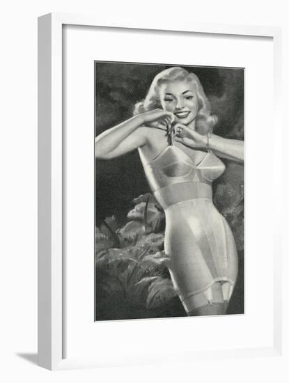 Lady Adjusting Brassiere Strap-null-Framed Art Print