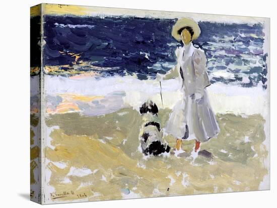 Lady and Dog on the Beach, 1906-Joaquín Sorolla y Bastida-Stretched Canvas