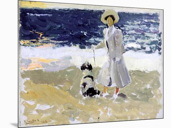 Lady and Dog on the Beach, 1906-Joaquín Sorolla y Bastida-Mounted Giclee Print