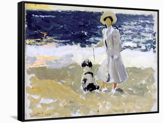 Lady and Dog on the Beach, 1906-Joaquín Sorolla y Bastida-Framed Stretched Canvas