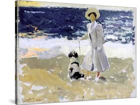 Lady and Dog on the Beach, 1906-Joaquín Sorolla y Bastida-Stretched Canvas